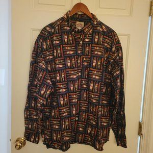 Vintage Barn Fly Button Down Shirt with Canoe Print- Men's Size Large